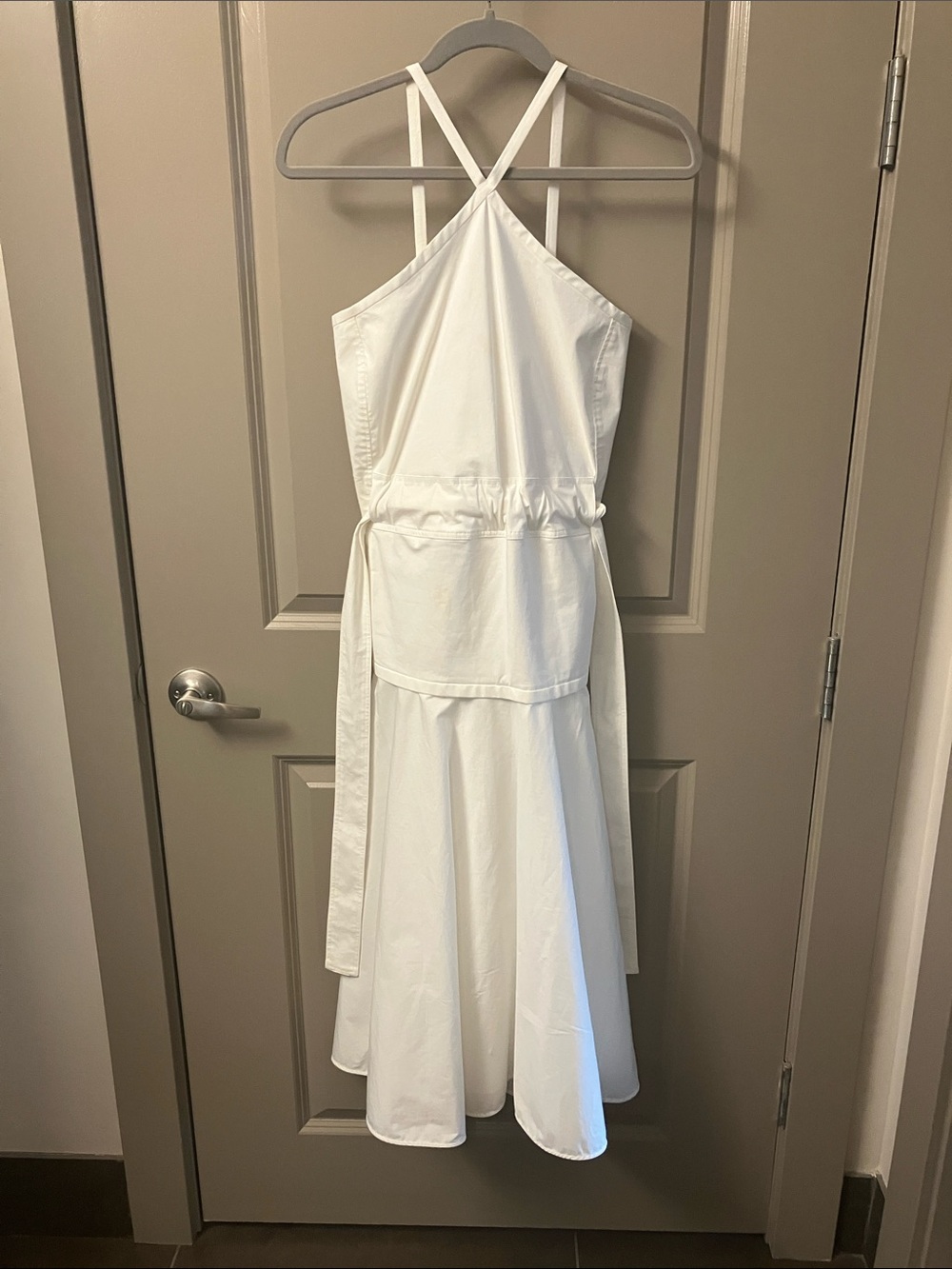 Proenza Schouler White Cross-Back Halter Midi Dress with Tie Waist